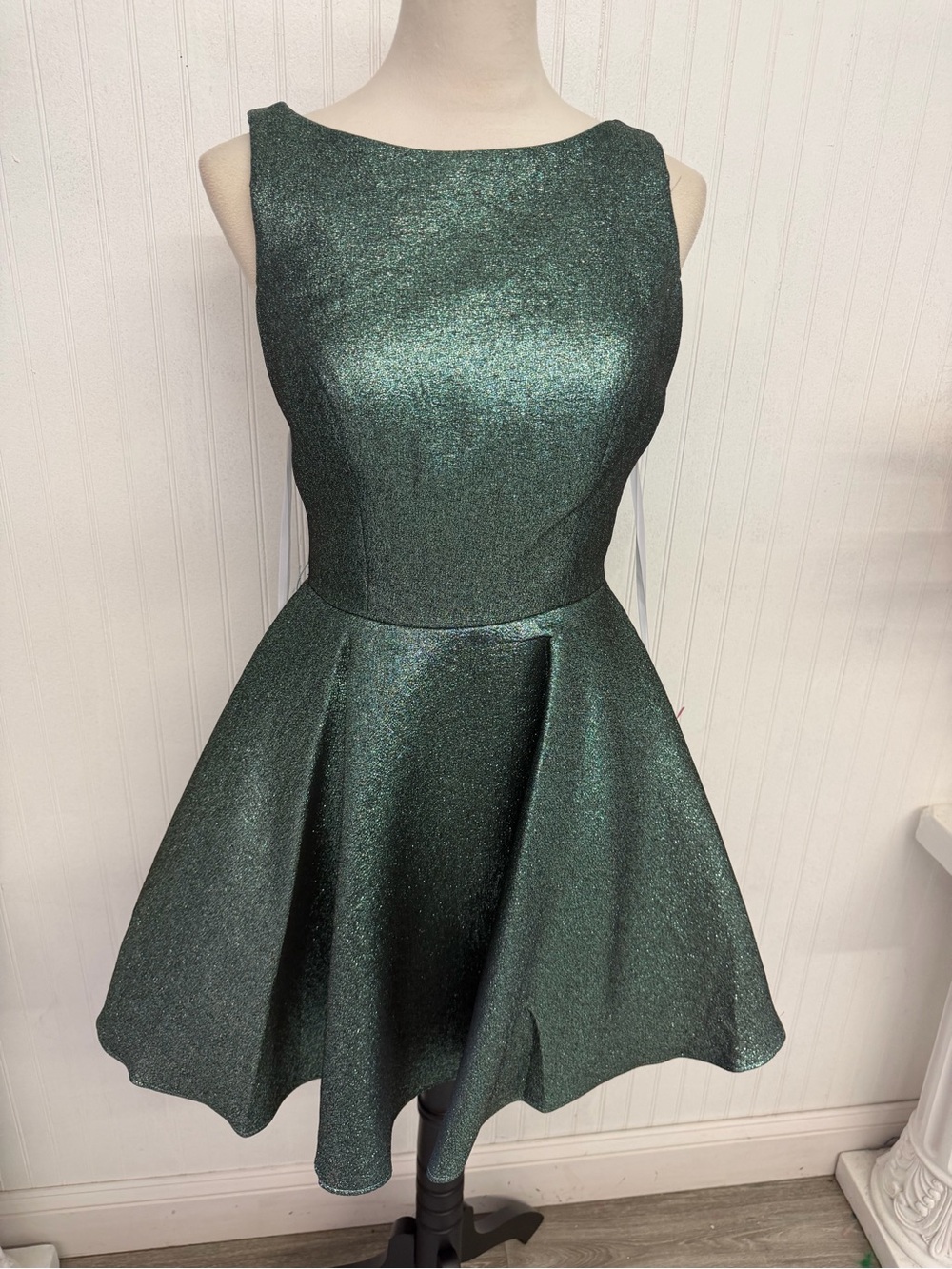Green Shimmer Fit & Flare Mini Dress